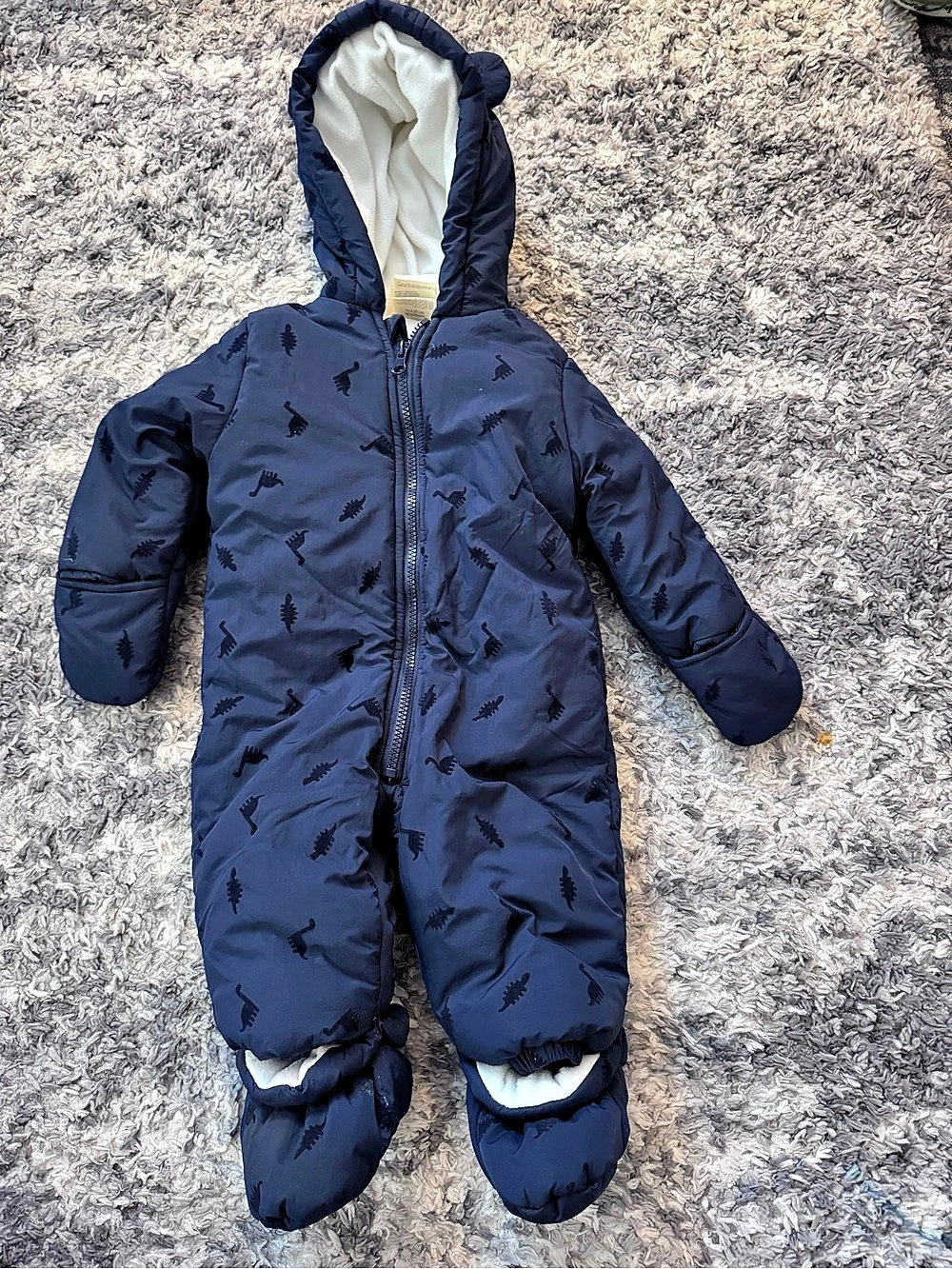 First Impressions Dinosaur Print Puffer Snowsuit Blue
